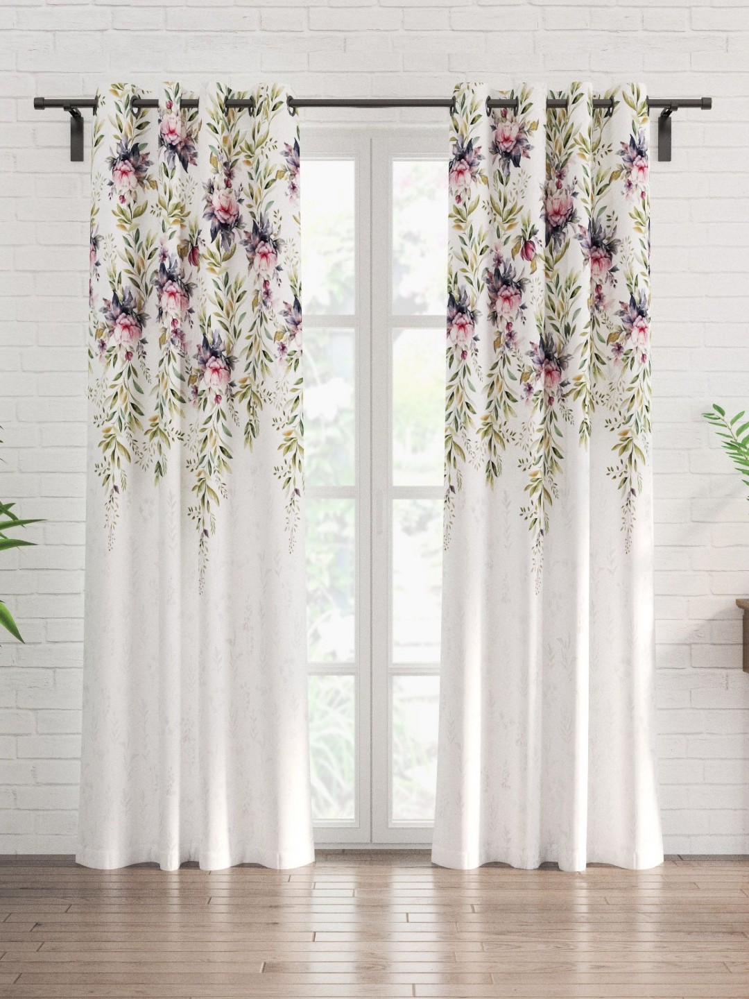 

Home Centre White & Purple 2 Pieces Floral Black Out Door Curtain