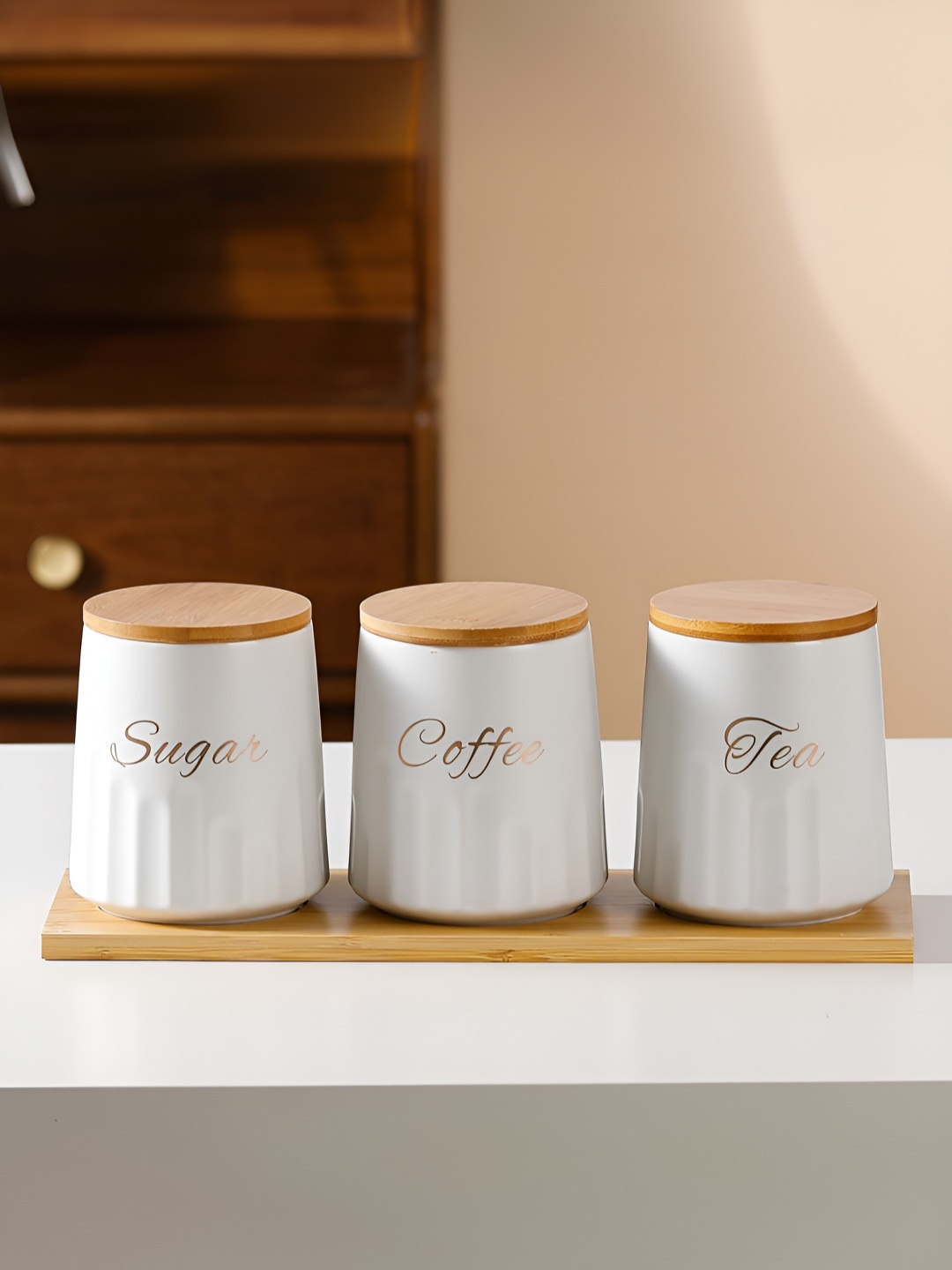 

UMAI Set Of 3 White & Brown Ceramic ContIner Set- 650 ml
