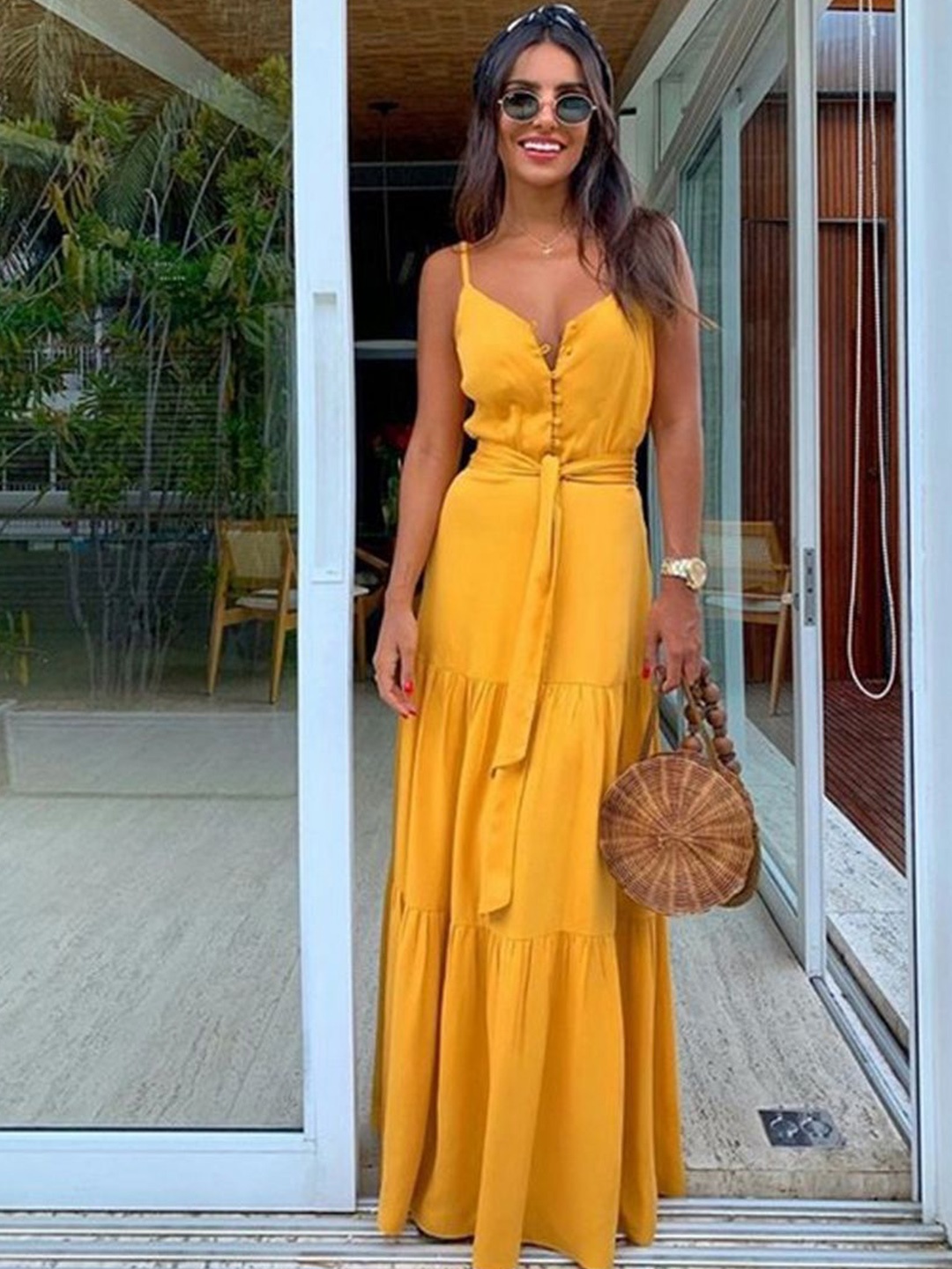 

StyleCast Shoulder Straps Georgette Fit and Flare Maxi Dress, Yellow