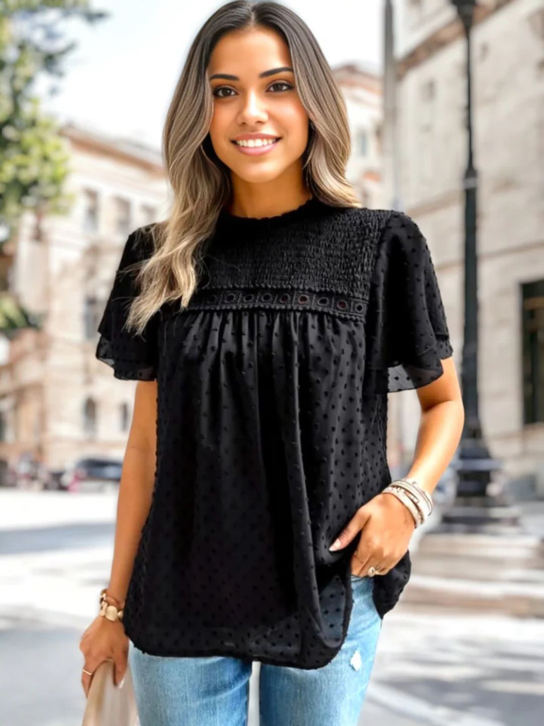 

StyleCast Women Self Design Round Neck Top, Black