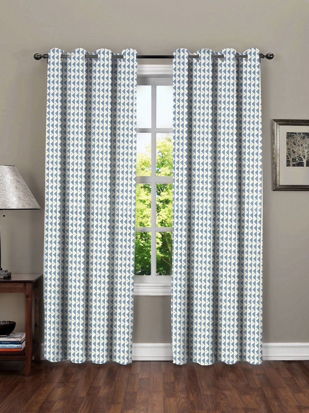 

RRC Grey & White 2 Pieces Geometric Printed Cotton Door Curtains