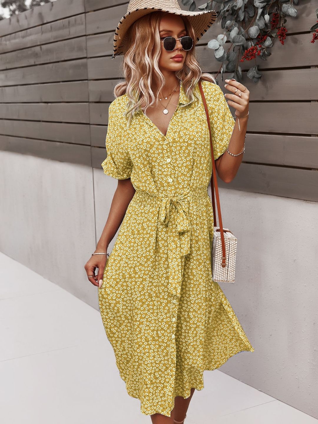

StyleCast Floral Printed A-Line Midi Dress, Yellow