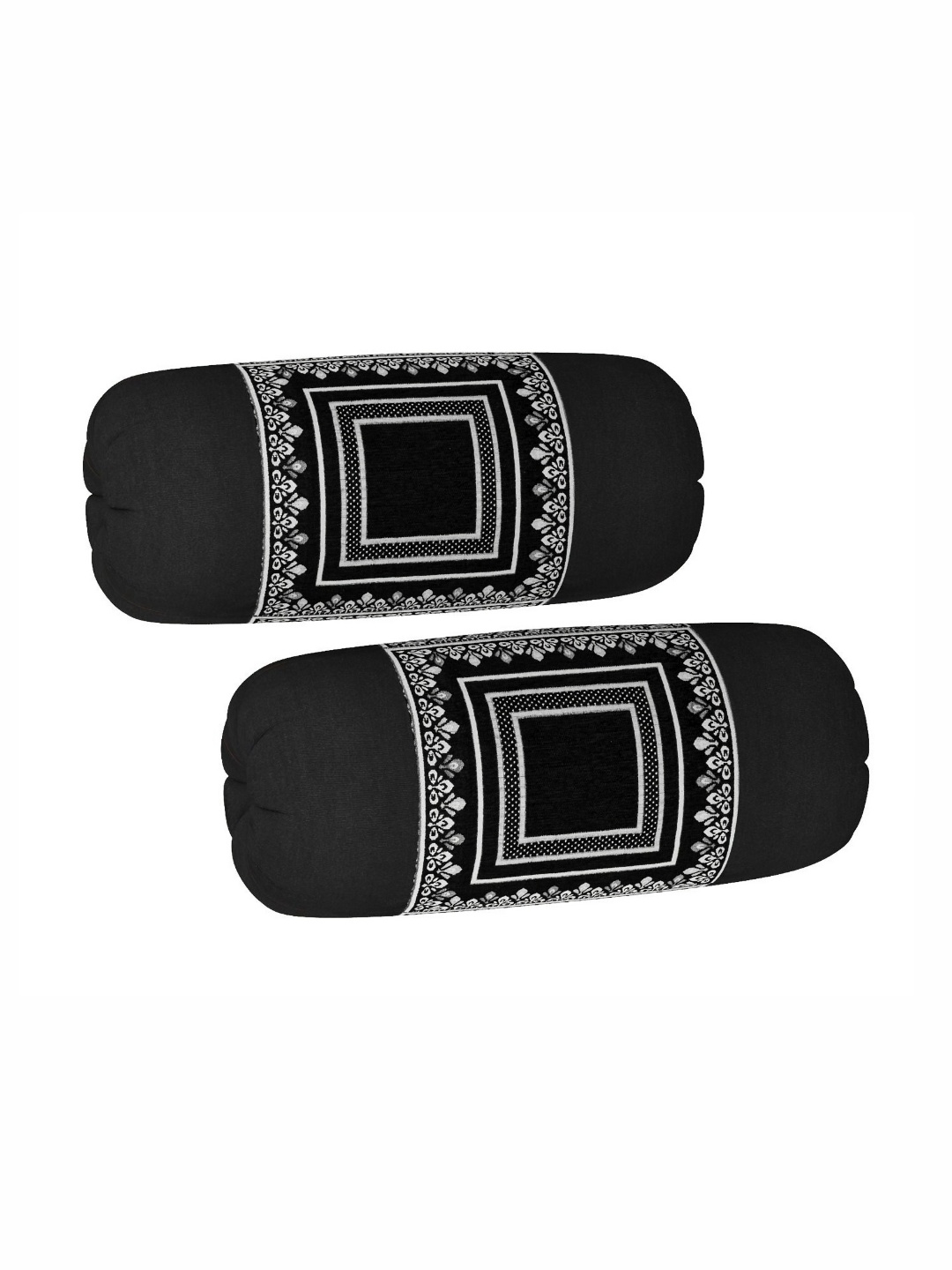 

hargunz Black & White 2 Pieces Self Design Chenille Velvet Bolster Covers