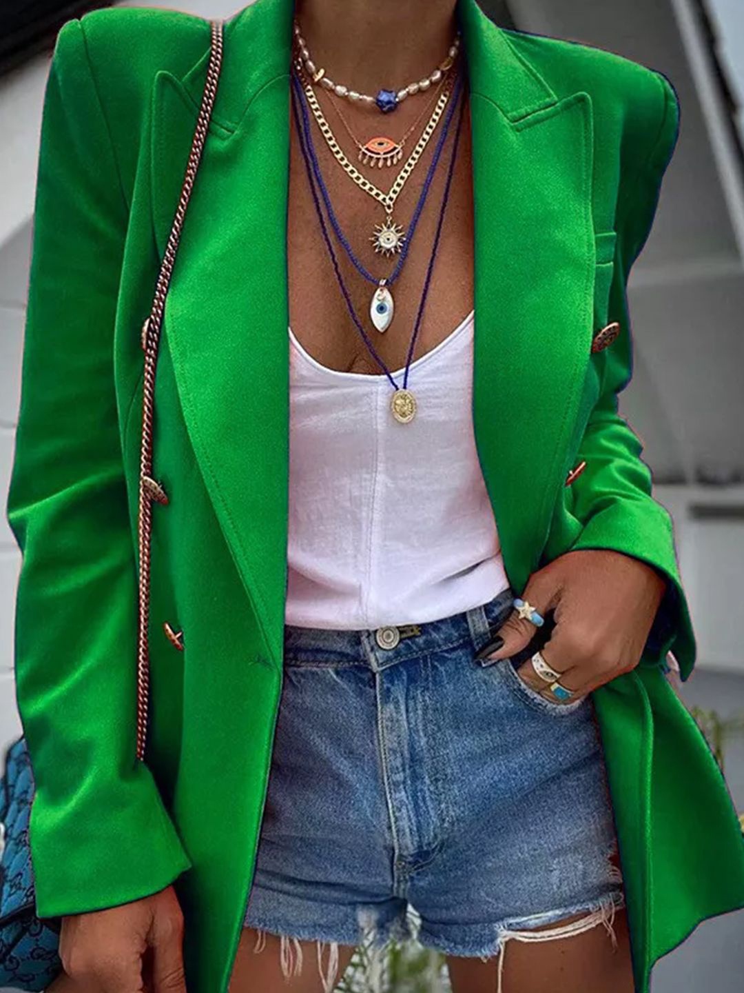 

StyleCast Women Solid Lapel Collar Open Front Jacket, Green
