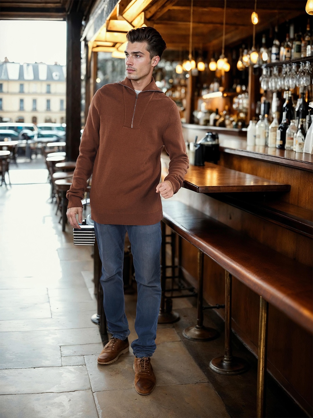 

Celio Men Solid Mock Collar Sweater, Brown