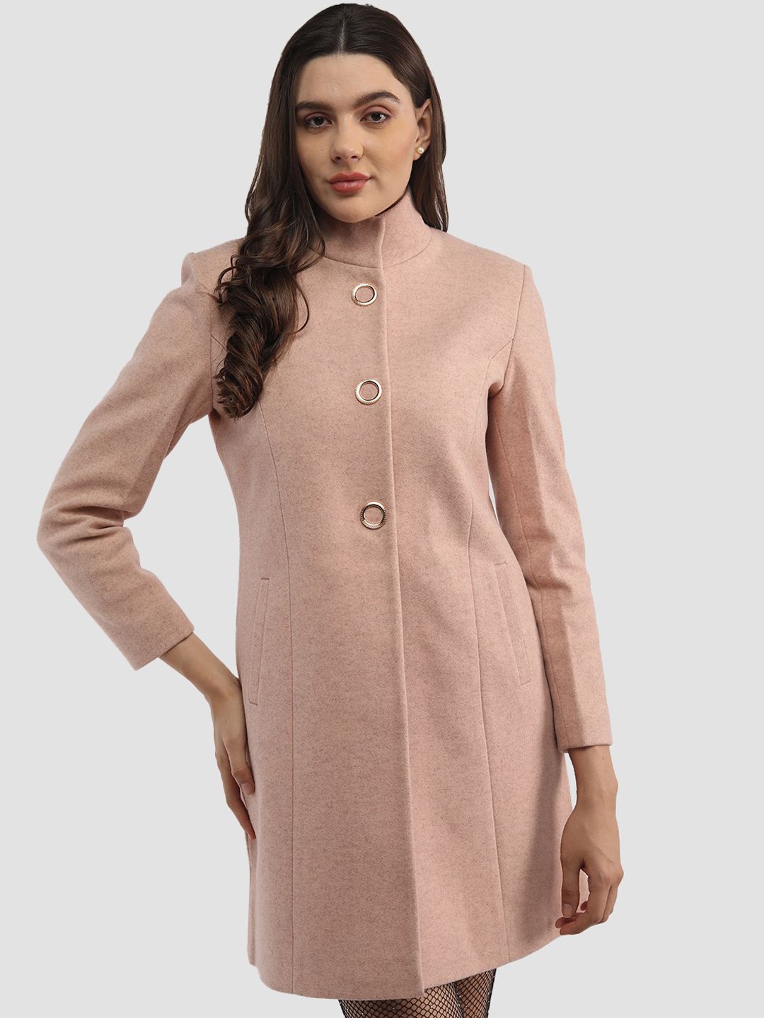 

PROTEX Women Solid Single Breasted Winter Wear Woollen Overcoat, Peach