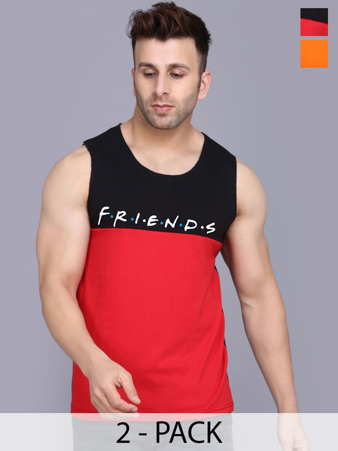 

SLOWLORIS Pack Of 2 Printed Gym Vests, Orange