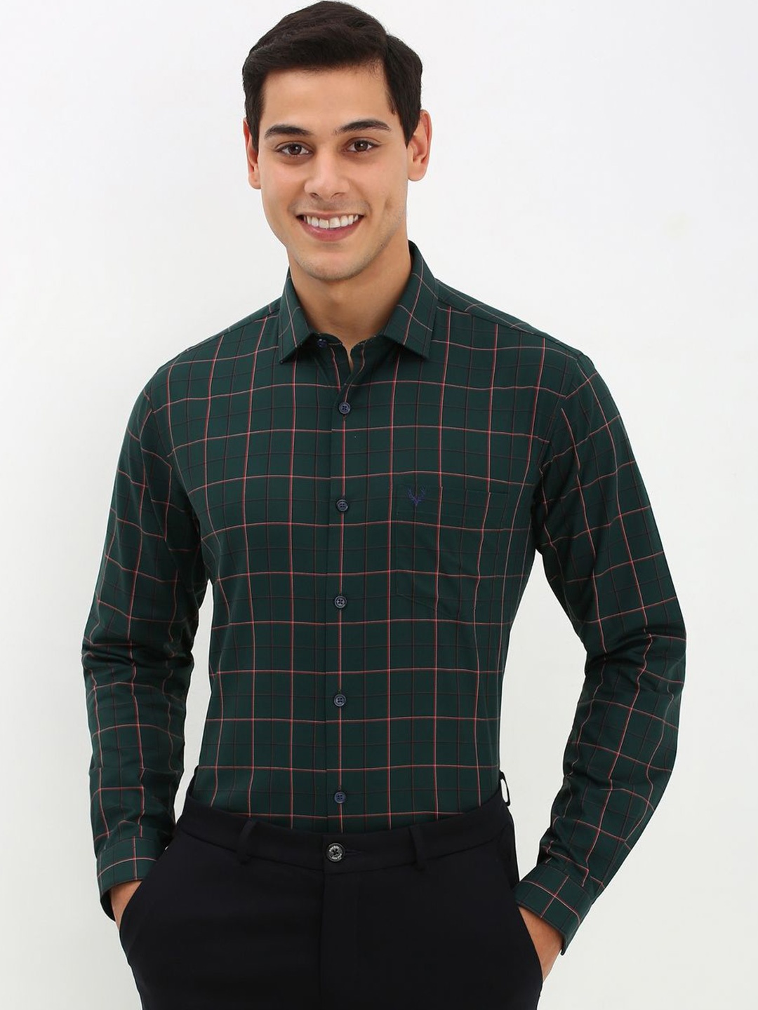 

Allen Solly Men Spread Collar Solid Cotton Slim Fit Formal Shirt, Green