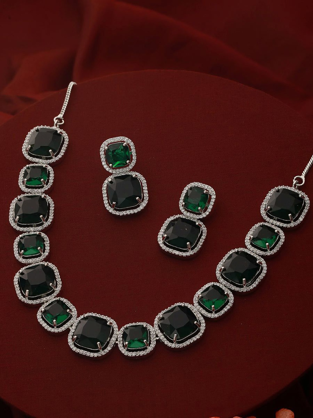 

Zoey Silver-Plated American Diamond Studded Jewellery Set