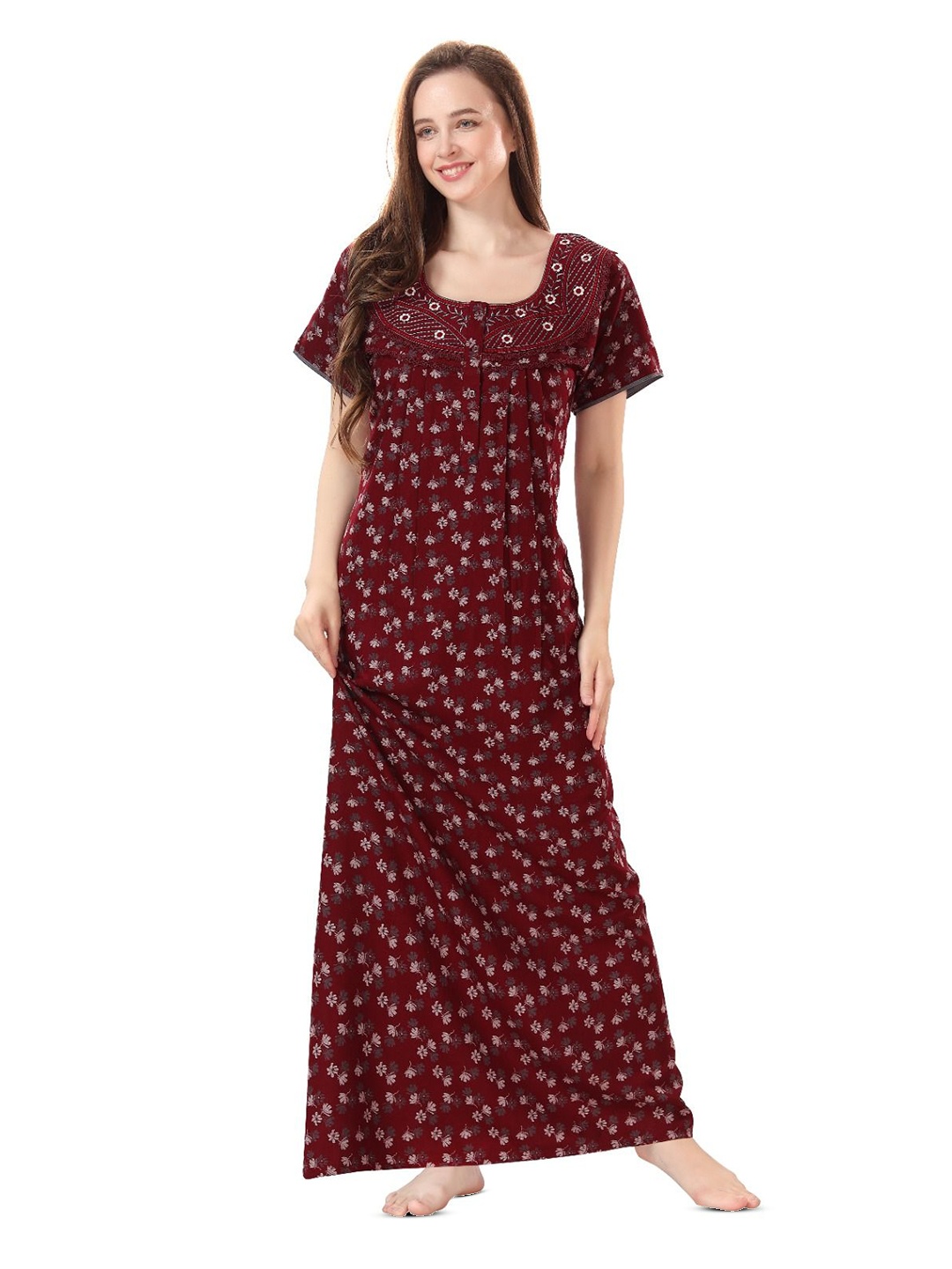 

Soulemo Floral Printed Maxi Nightdress, Maroon