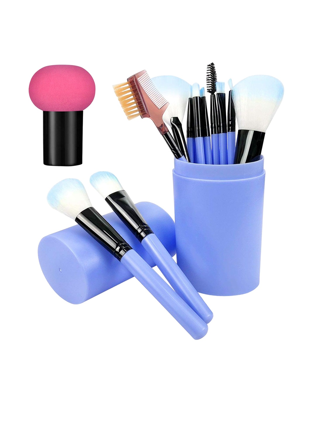 

Yoana 11Pc Makeup Brushes Set With Storage & Sponge Puff, Blue