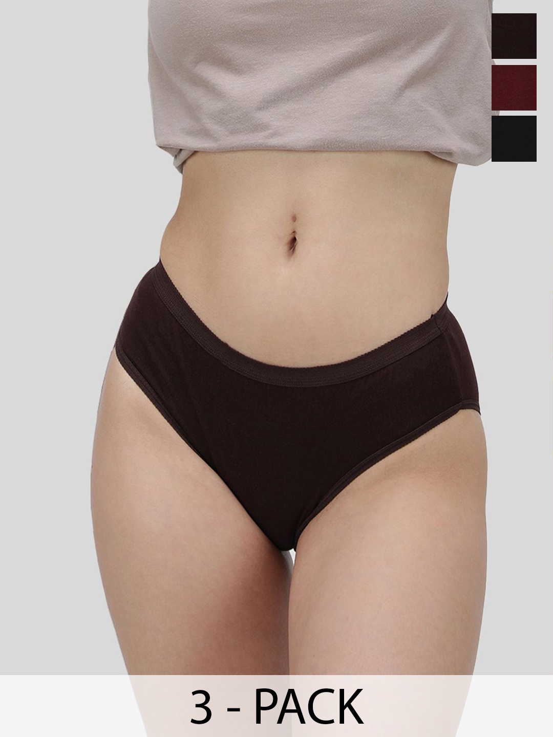 

AMUL COMFY Women Pack Of 3 Pure Cotton Mid-Rise Hipster Briefs, Black