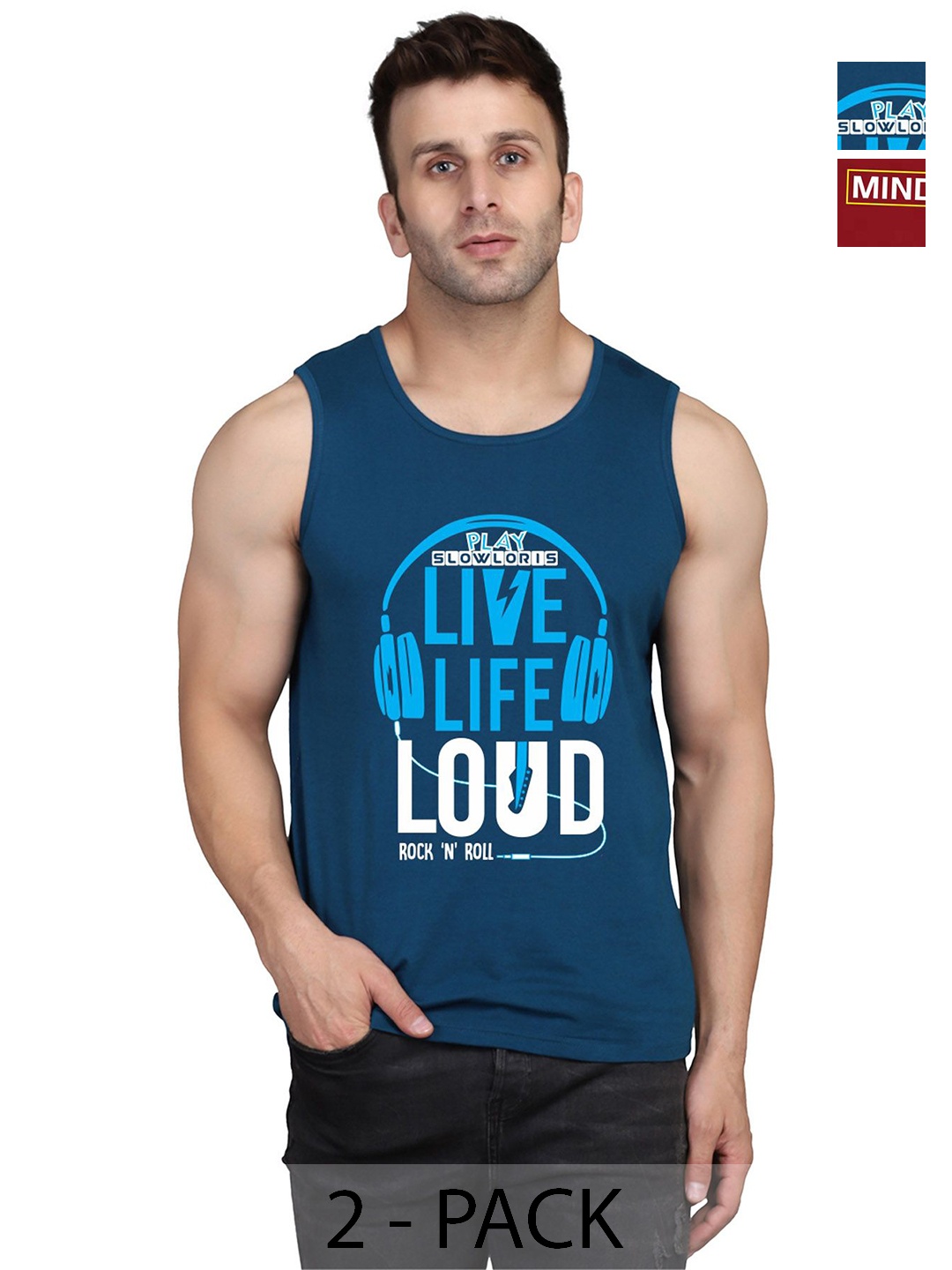 

SLOWLORIS Men Pack Of 2 Typography Printed Round Neck Cotton Slim Fit T-shirts, Teal