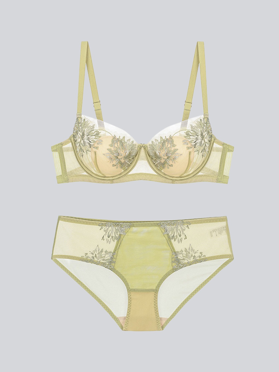 

LULU & SKY Sheer Mesh Heavily-Padded Lingerie Set X8698-GREEN