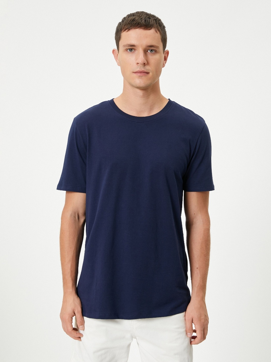 

Koton Men Extended Sleeves Raw Edge Slim Fit T-shirt, Navy blue