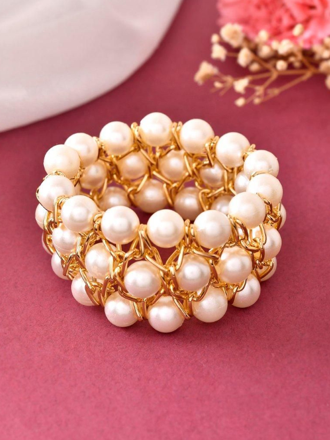 

VOJ Gold Plated Stainless Steel Pearls Elasticated Bracelet