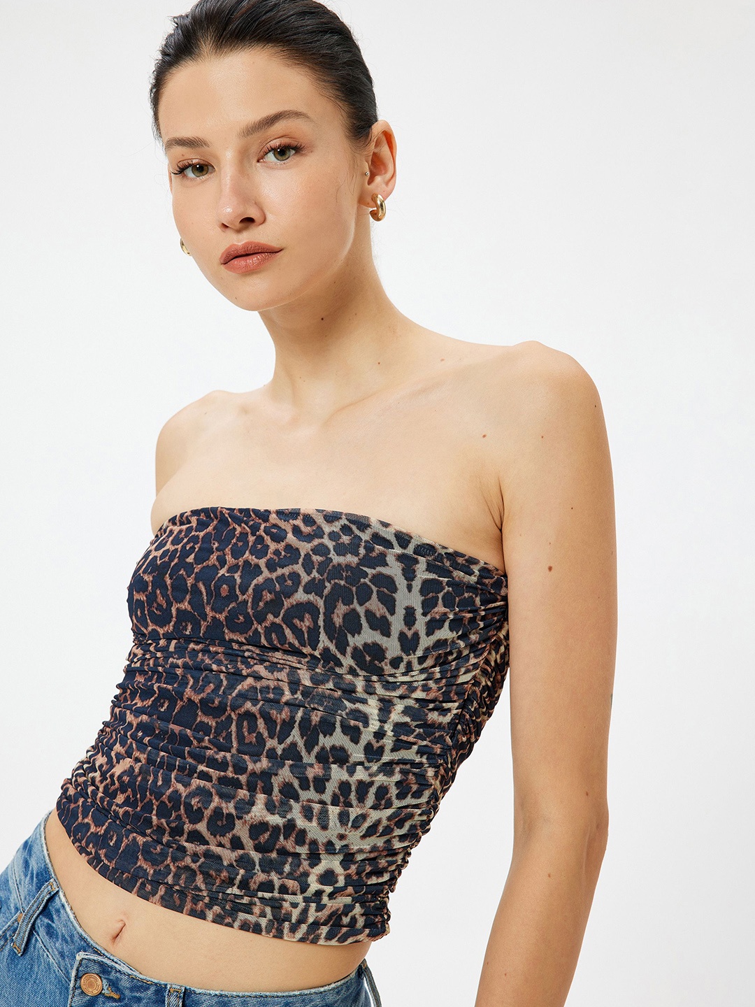 

Koton Women Animal Printed Off-Shoulder Polyester Top, Black