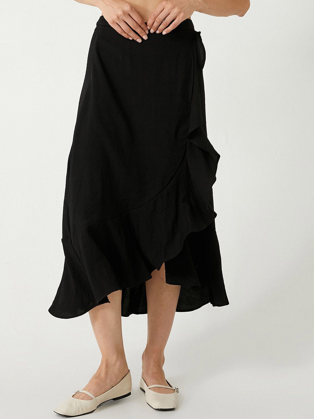 

Koton Knee Length Flared A-Line Skirt, Black