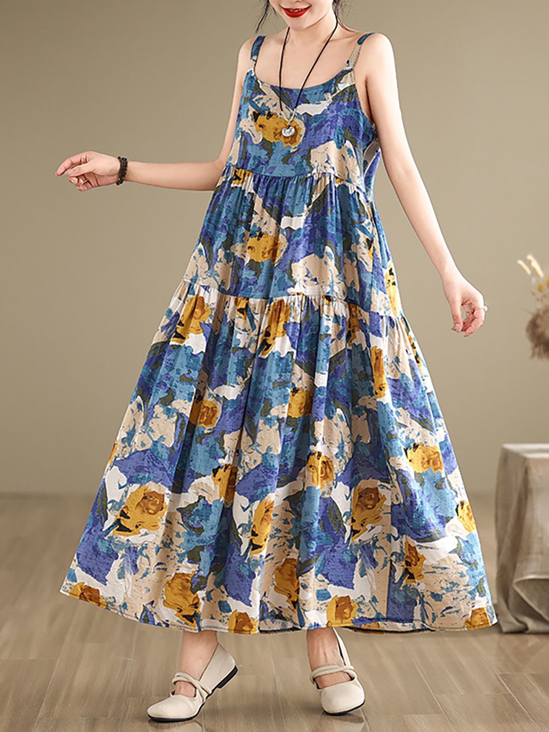 

JC Mode Floral Print Tiered A-Line Maxi Dress, Blue