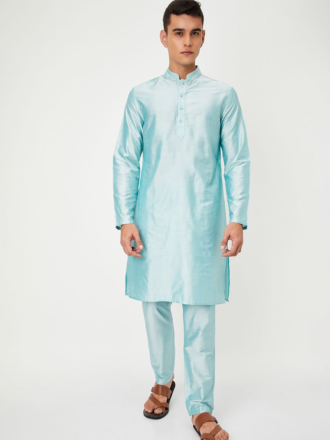 

max Mandarin Collar Kurta with Pyjamas & Nehru jacket, Blue