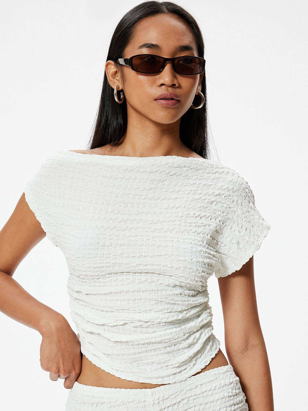 

Koton Women Solid Off-Shoulder Polyester Top, White