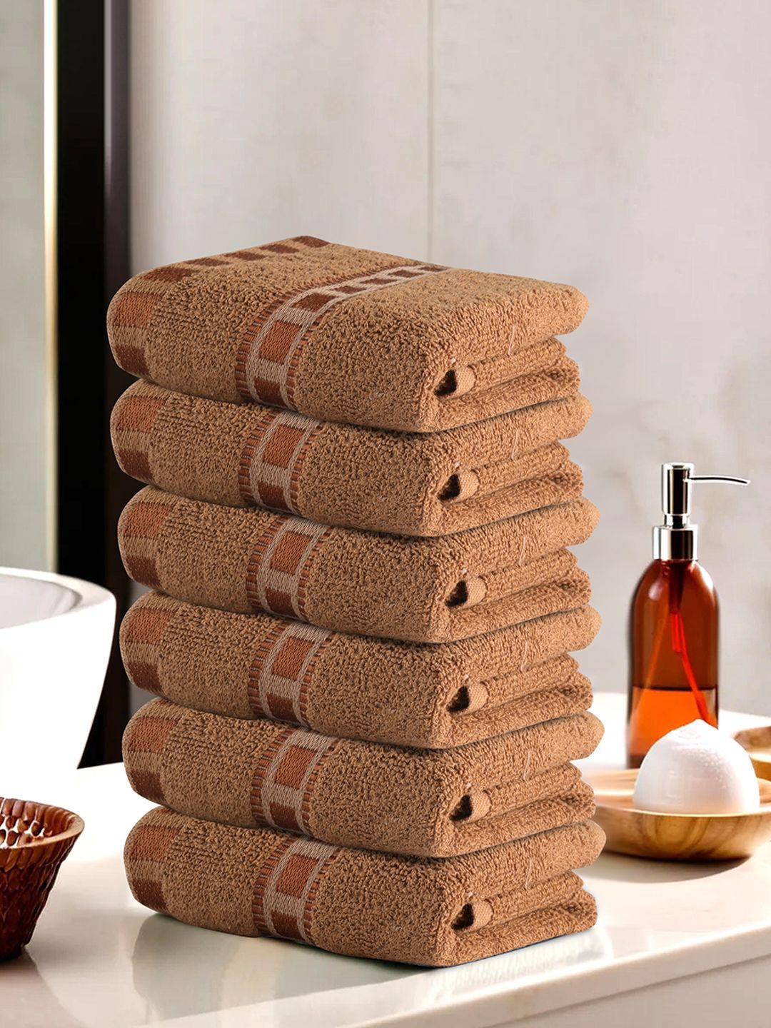 

Kuber Industries Brown 6 Pieces Anti Bacterial 225 GSM Cotton Face Towels