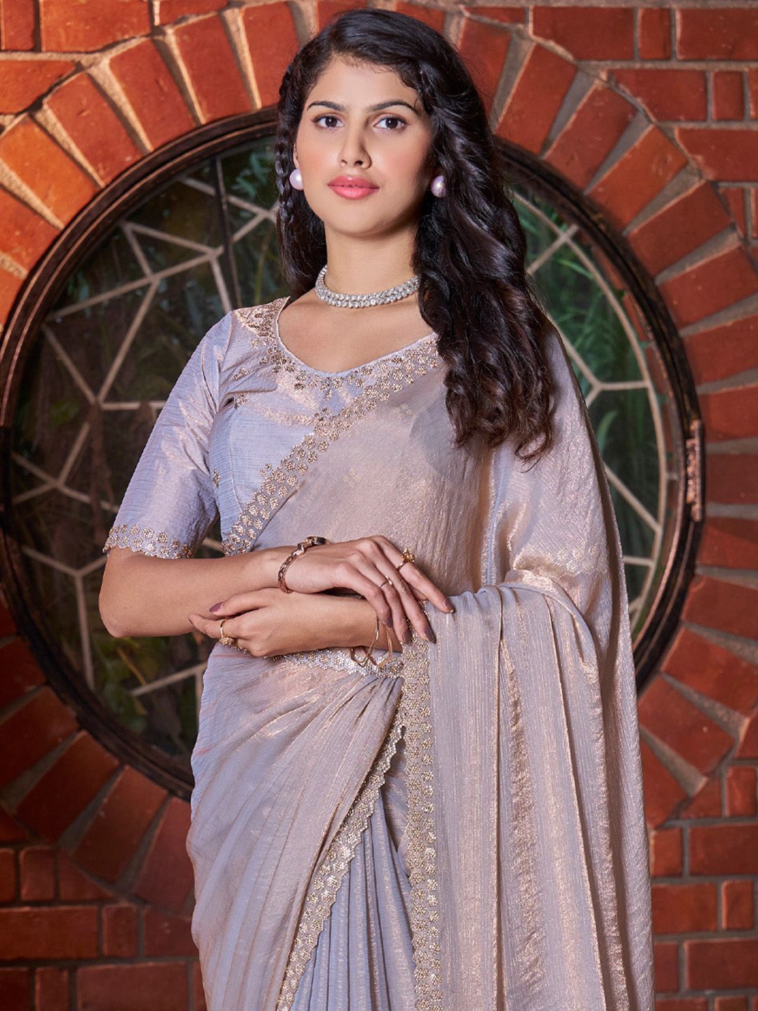 

Saree mall Embellished Beads and Stones Pure Chiffon Sarees, Violet
