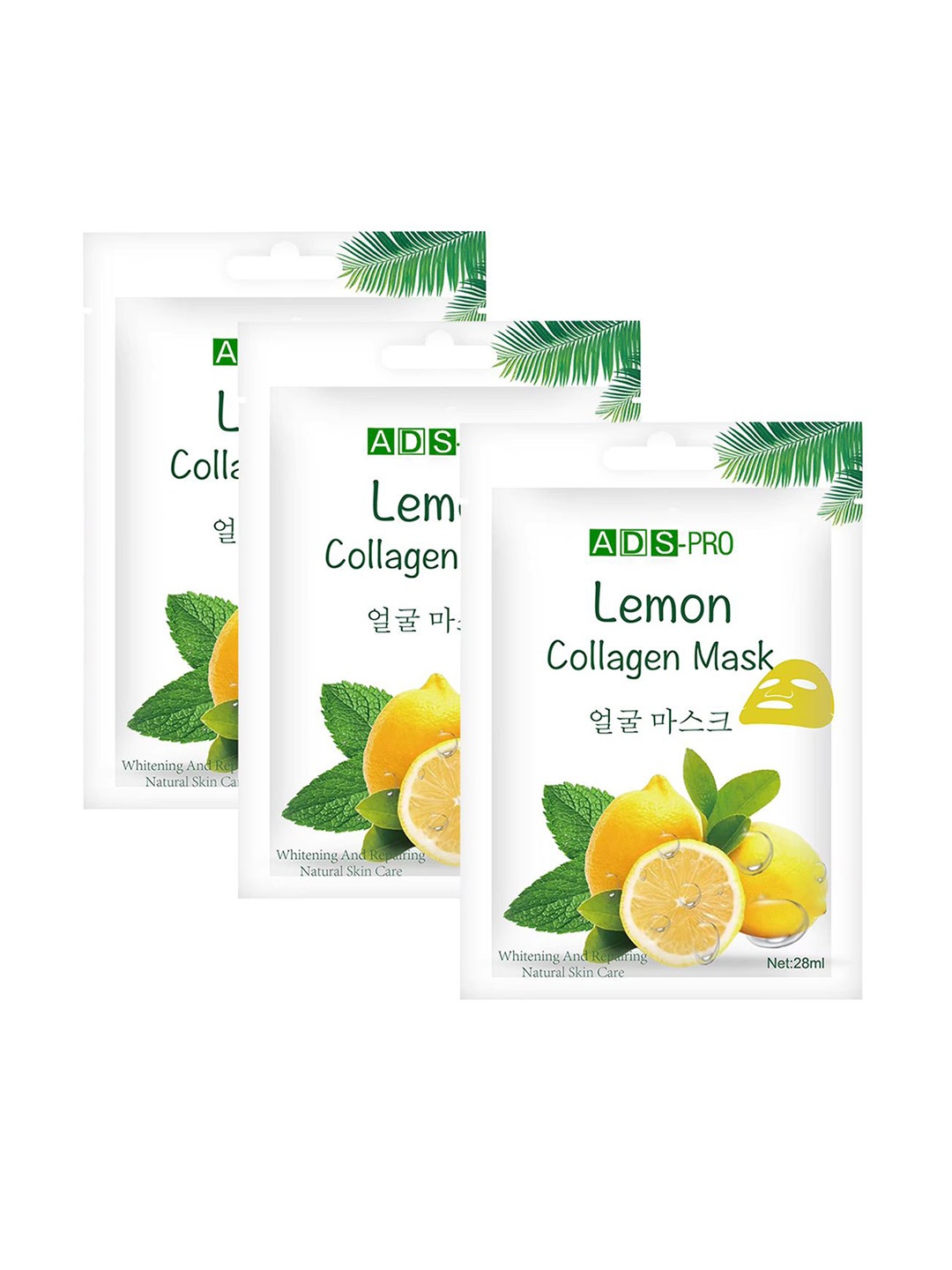 

A.D.S Set Of 3 Lemon Collagen Sheet Mask For Soothing & Relief the Skin -28ml Each, White