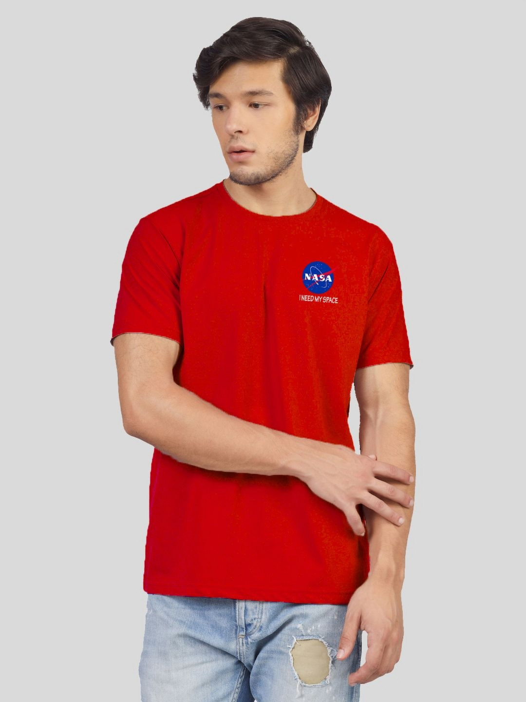 

Greylongg Men Sports Mandarin Collar Applique T-shirt, Red