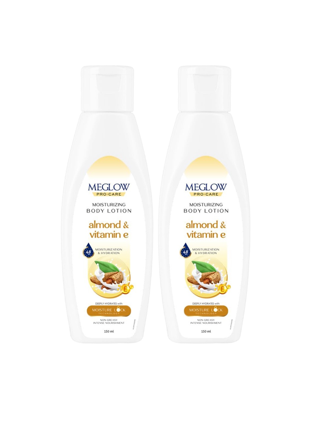 

MEGLOW 2-Pcs Almond & Vitamin E Moisturizing Body Lotion with Moisture Lock - 150 ml each, White