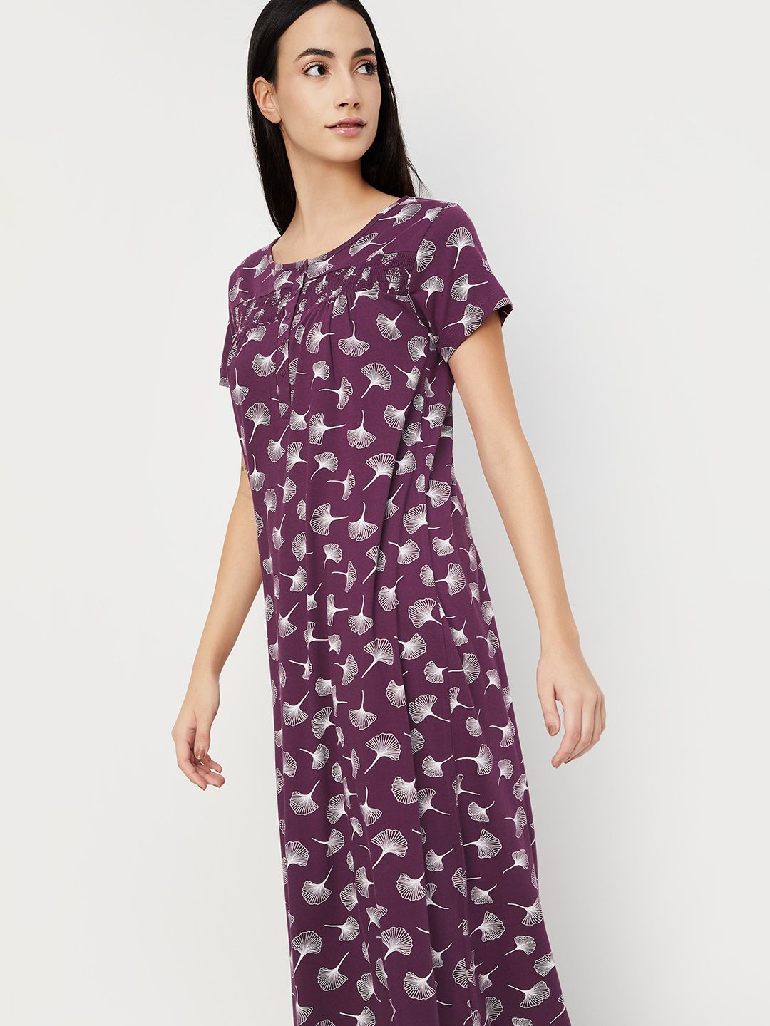 

Max Women Floral Printed Nightgown, Purple