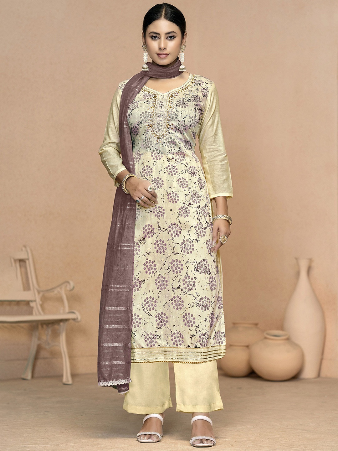 

MANVAA Embellished Zari Unstitched Dress Material, Purple