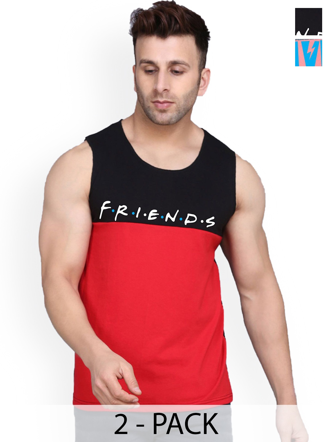 

SLOWLORIS Pack Of 2 Printed Gym Vests, Peach