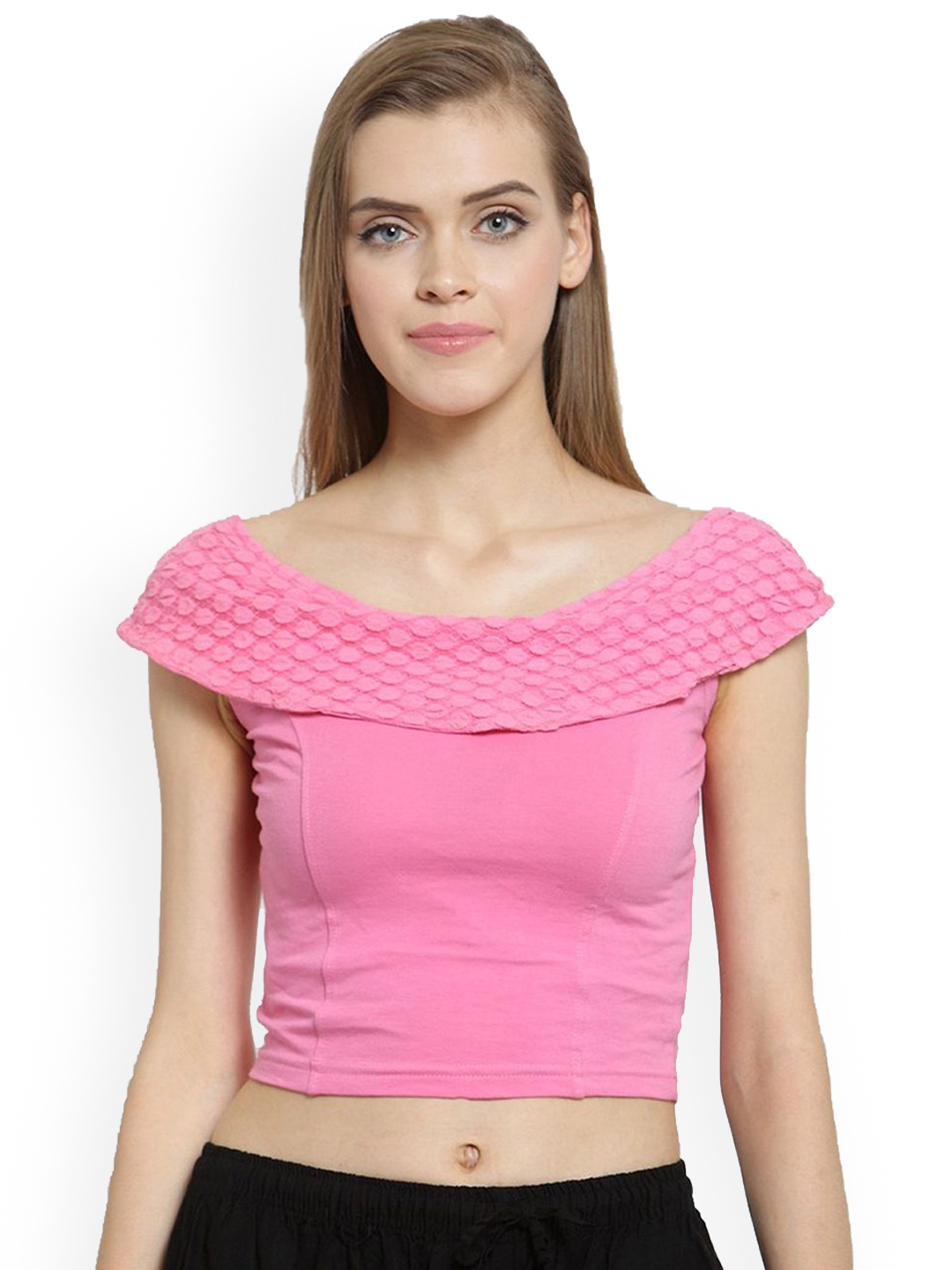 

Mmore Women Boat Neck Crop Top, Pink