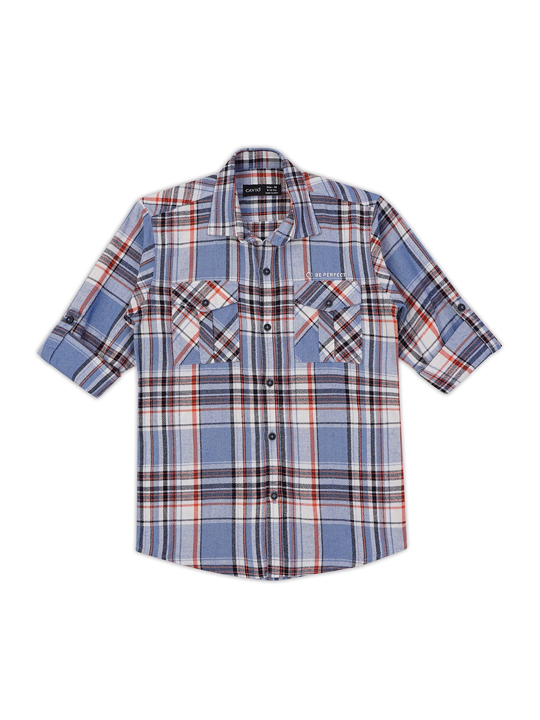 

CAVIO Boys Comfort Spread Collar Tartan Checked Cotton Casual Shirt, Orange