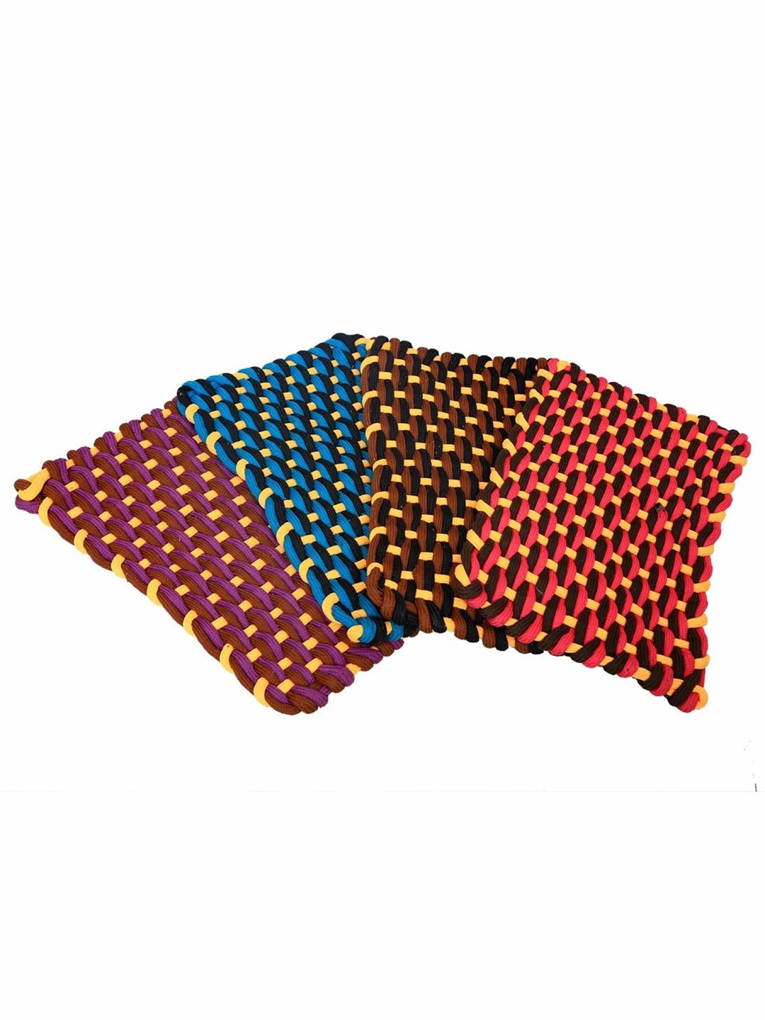 

Kuber Industries Blue & Maroon 4 Pieces Microfiber Anti-Slip Doormats