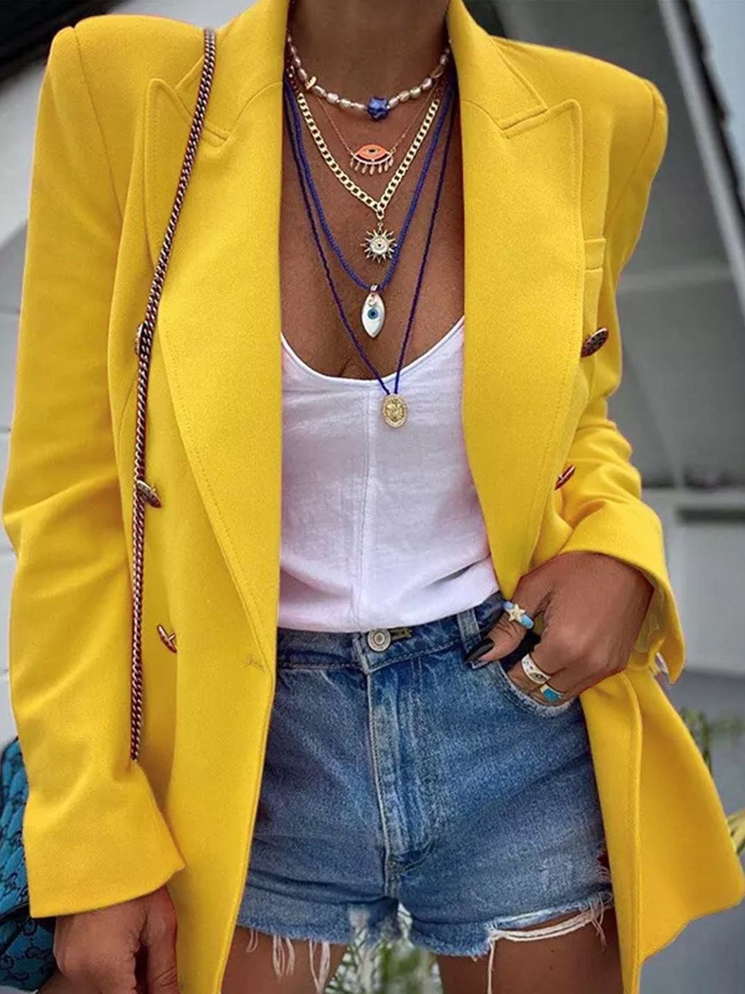 

StyleCast Women Solid Lapel Collar Open Front Jacket, Yellow