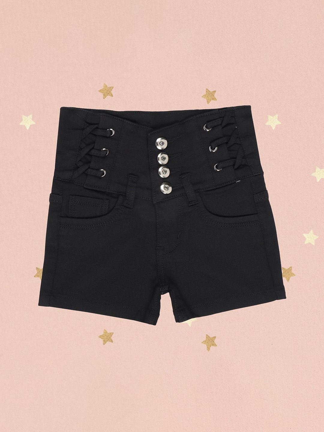 

Arshia Fashions Girls Slim Fit High-Rise Denim Shorts, Black