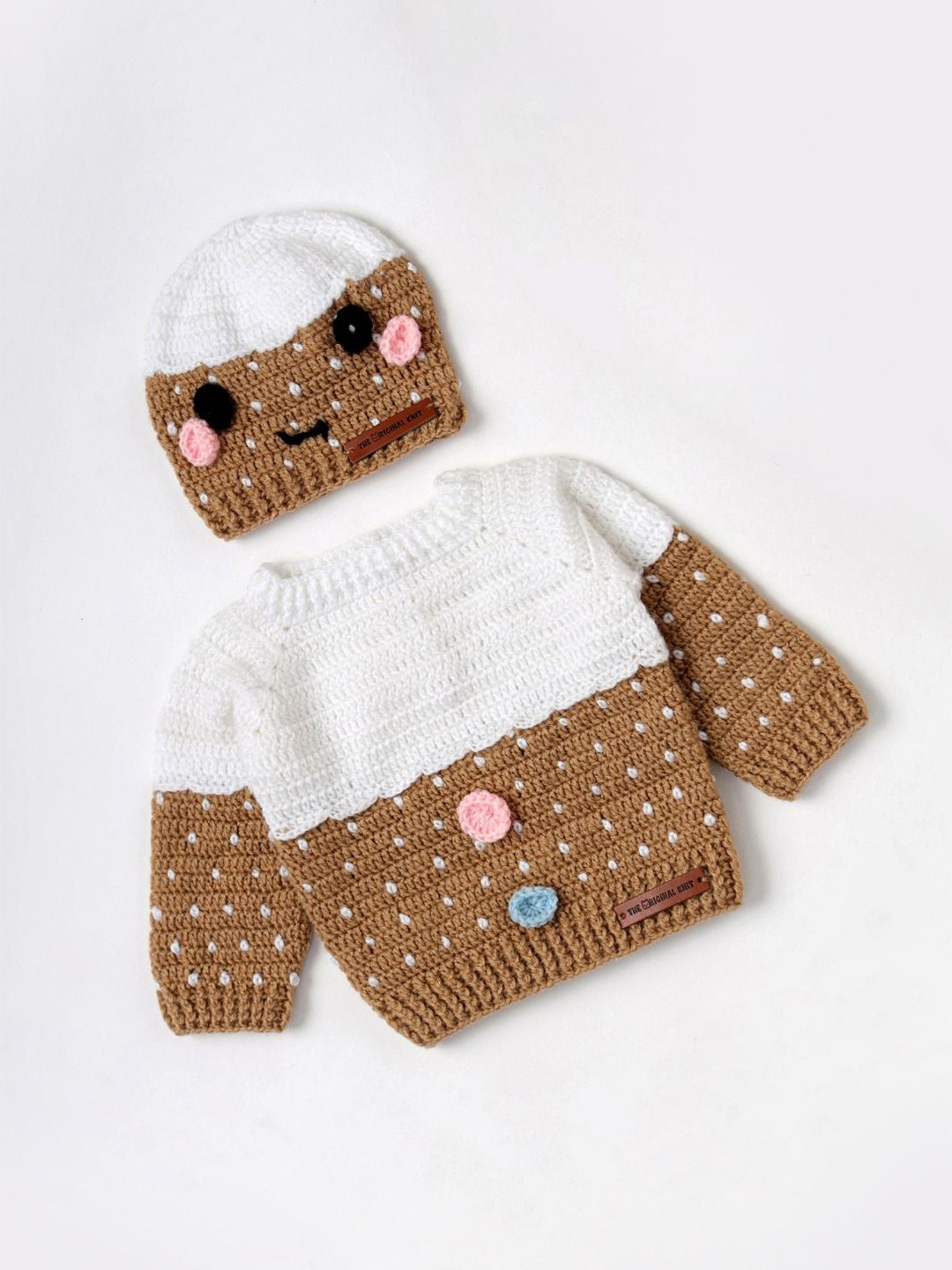 

The Original Knit Infants 2-Pcs Cookie Boy Acrylic Baby Apparel Gift Set, Beige