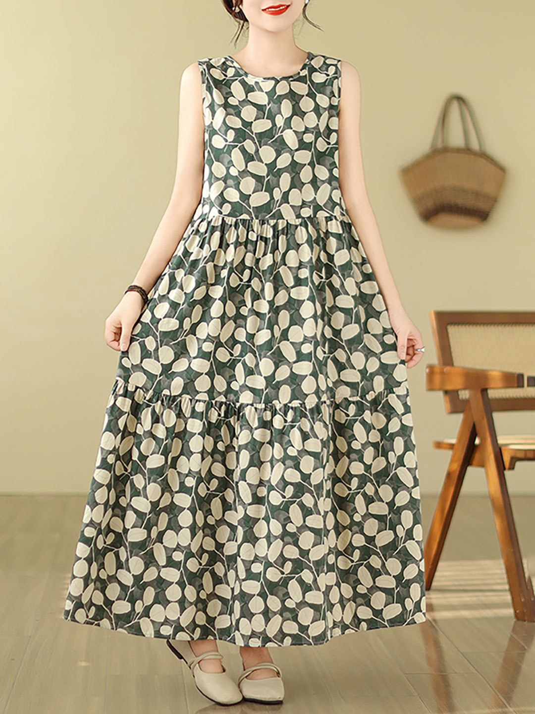 

JC Mode Women Floral Printed Maxi Fit and Flare Dress, Green