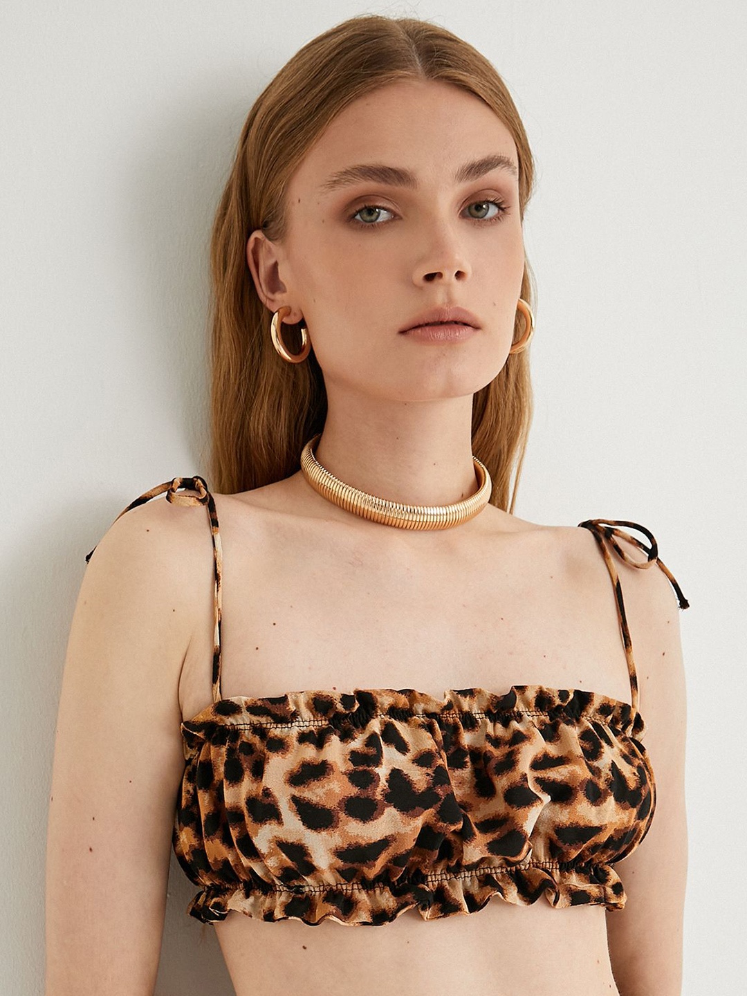 

Koton Women Animal Printed Shoulder Straps Viscose Rayon Top, Black