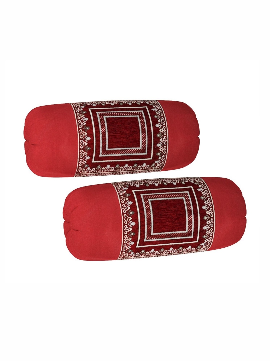 

hargunz Maroon & White 2 Pieces Self Design Chenille Velvet Bolster Covers