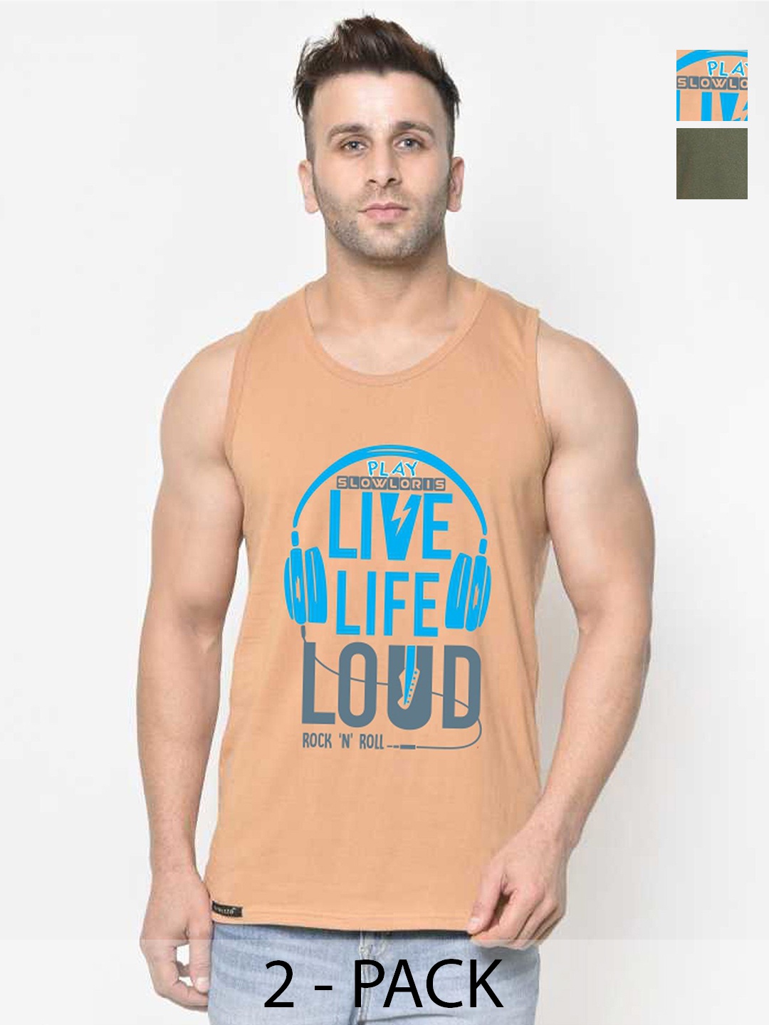 

SLOWLORIS Men Pack Of 2 Typography Printed Round Neck Cotton Slim Fit T-shirts, Rust