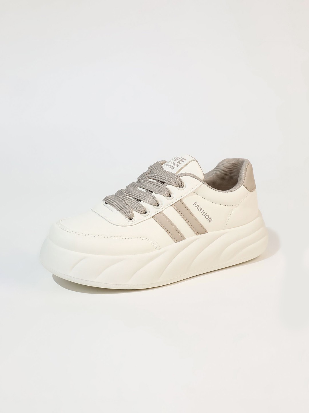 

LULU & SKY Women Round Toe PU Sneakers, Khaki