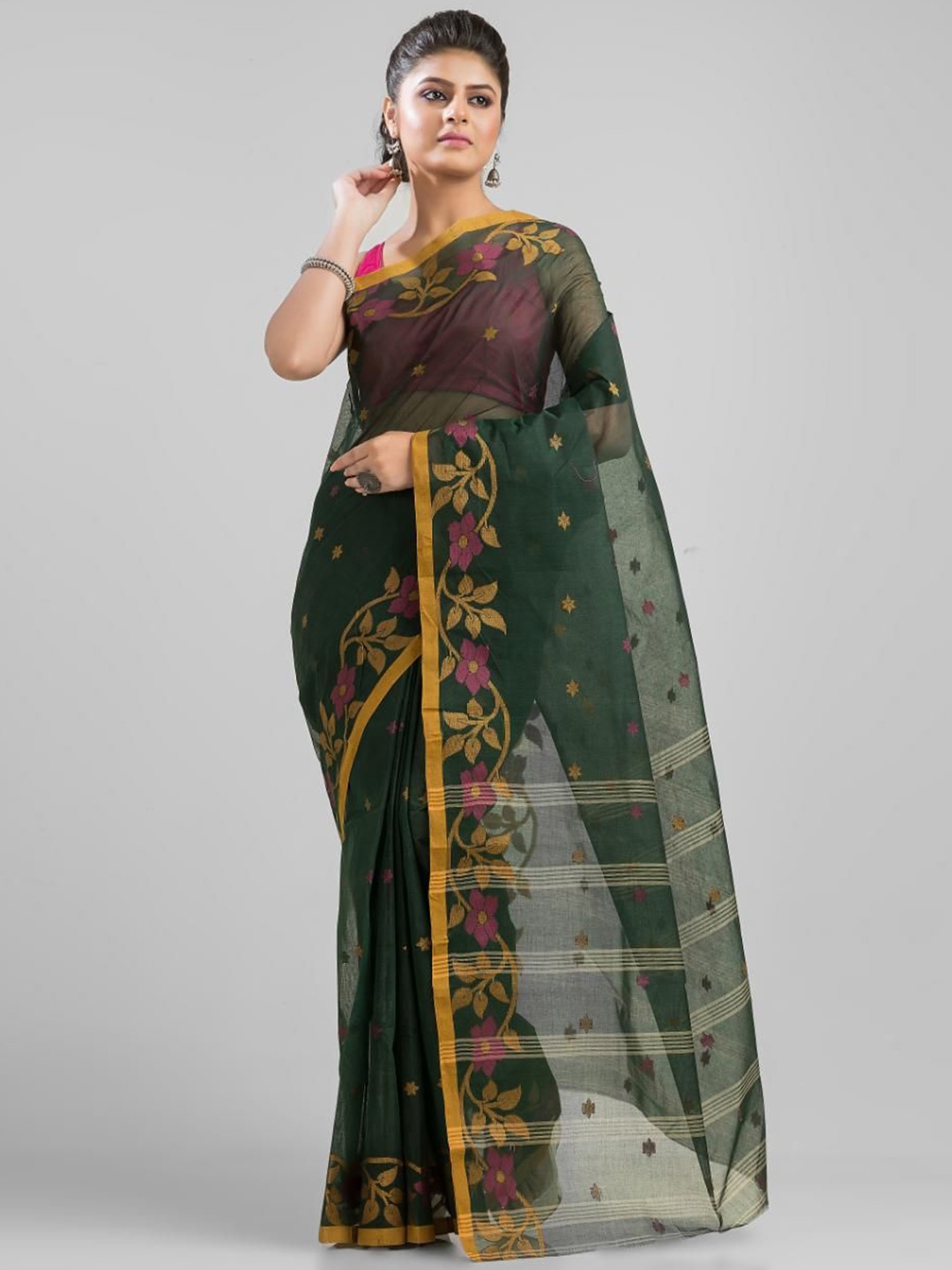 

Mitera Woven Design Pure Cotton Saree, Green