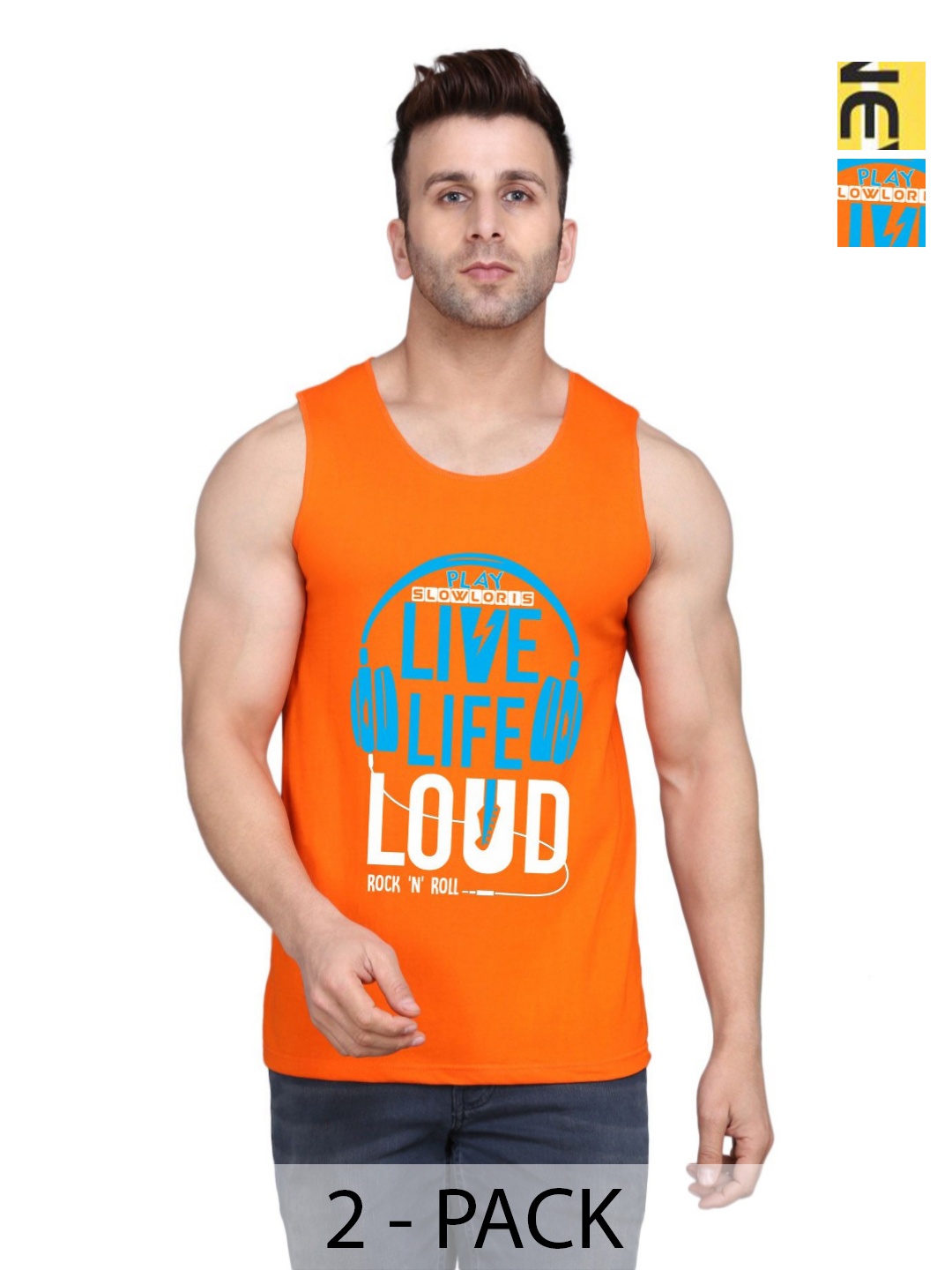 

SLOWLORIS Men Pack Of 2 Typography Printed Round Neck Cotton Slim Fit T-shirts, Orange