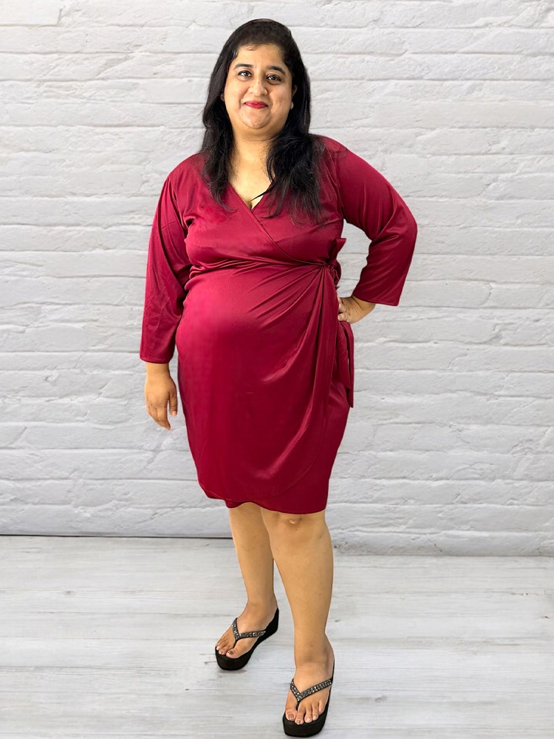 

Samsara Couture Women Plus Size Wrap Dress, Maroon