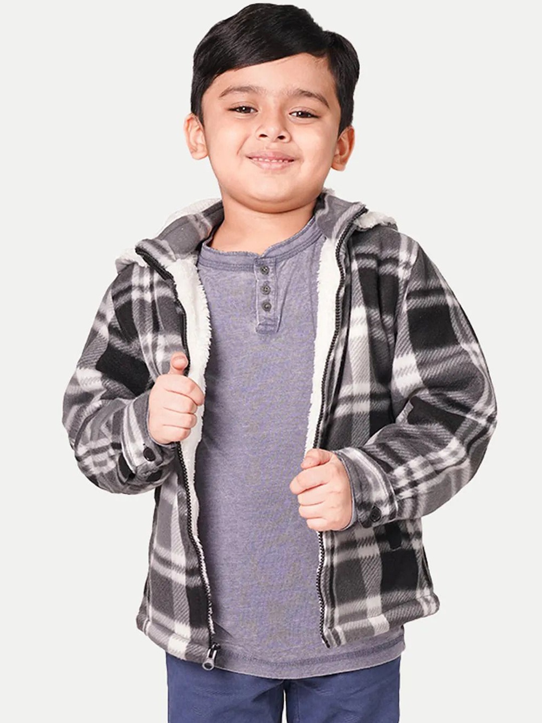

BAESD Boys Checked Cotton Windcheater Jacket, Black