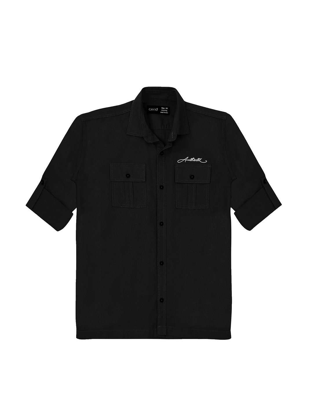 

CAVIO Boys Comfort Spread Collar Solid Cotton Casual Shirt, Black
