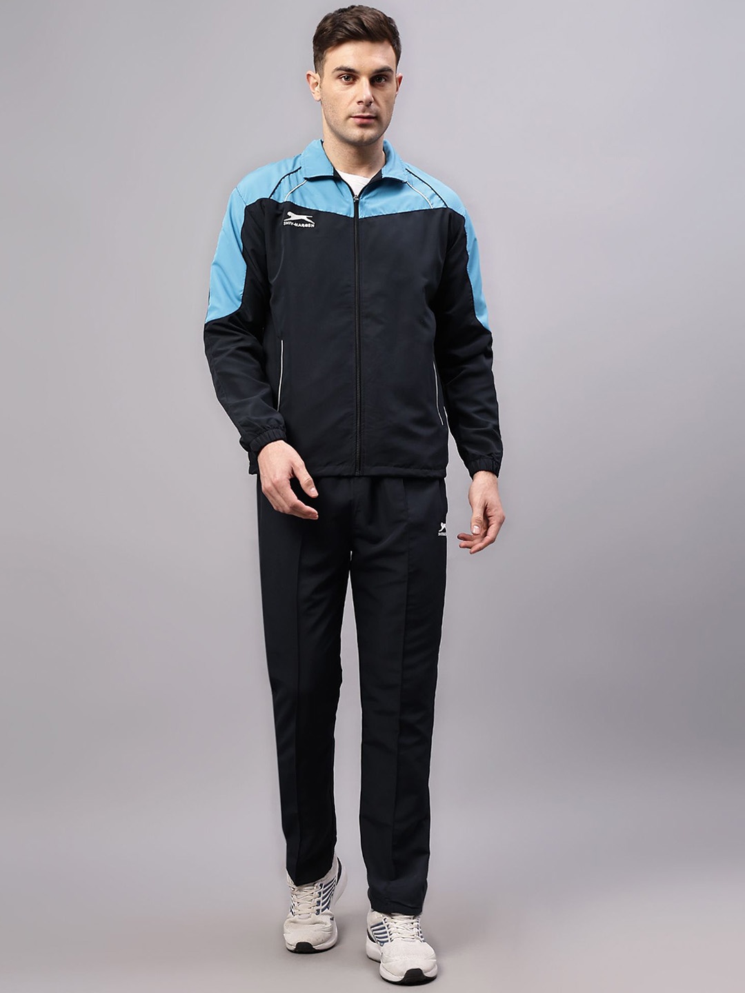

Shiv Naresh Colourblocked Mock Collar Tracksuits, Navy blue
